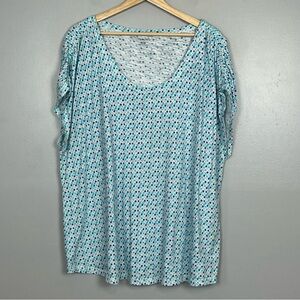 T by Talbots blue and pink cap sleeve ruched shoulder scoop neck top, 3X.